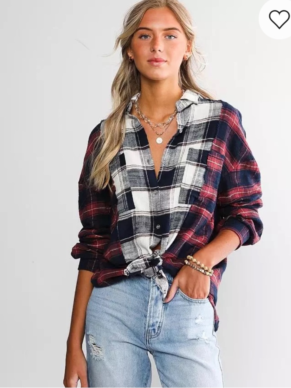 Buckle Boyfriend Red & Navy Plaid Button-Down Shirt